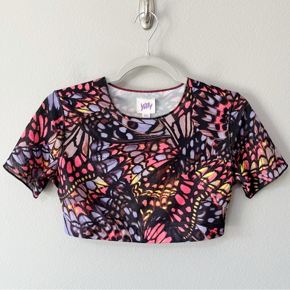 Yitty Shapewear Mesh Me Smoothing Midi Top Butterfly Print Size Large Cropped - Picture 6 of 13